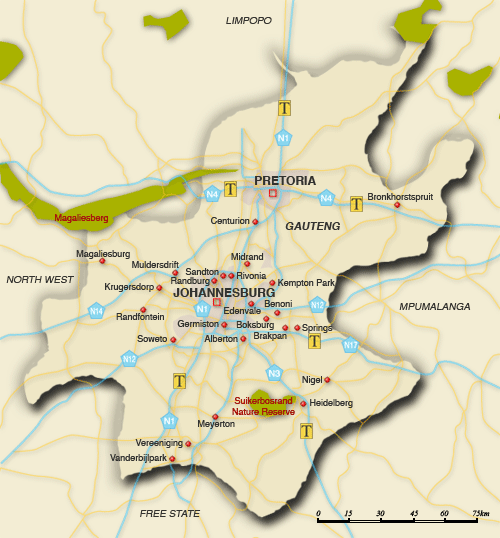 Clickable map of accommodation in Gauteng